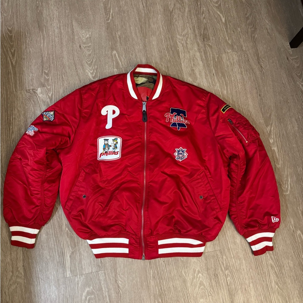 New Era Red Varsity Bomber Jacket with Patches